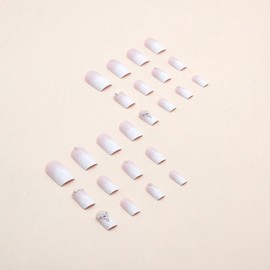 24pcs Press on Nails Medium, Square Fake Nails Gradient False Nails with Rhinestone Designs Pink White Acrylic Nails Full Cover Glossy Stick on Nails Cute Glue on Nails for Women Manicure Decoration