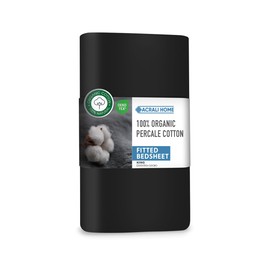 Acrali Home GOTS Cert. 100% Organic Percale Cotton King Size Fitted Sheets - 40cm/16in Deep Fitted King Size Sheet - Hotel Quality, Soft and Breathable Fitted Sheets King Size Bed - Black 200x150cm