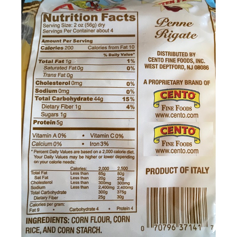 Anna Gluten Free Penne Rigate Pasta, Pack of 4