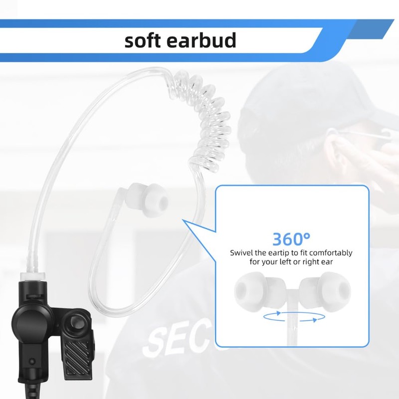 CP200 CLS1410 Earpiece w/Mic for Motorola Radio, Surveillance Headset for