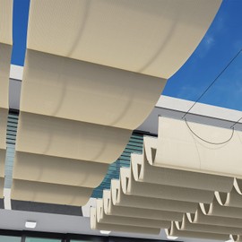 COARBOR 3'Wx9'L Pergola Shade Cover Retractable Shade Awning Slide Flexible Canopy for Patio Deck Porch Hang Down U Shape Wave Shade Cover Wire Cable Hardware Included Beige