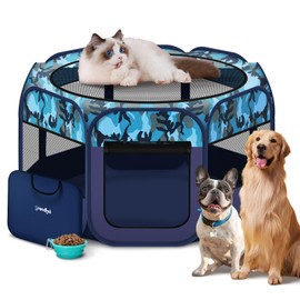 Dog Playpen, Pet Playpen, Portable Cat Playpen, Pop Up Foldable Puppy Playpen Exercise Kennel Tent with Carry Case Collapsible Bowl,Water-Resistant Shade Cover for Indoor Outdoor Travel (Extra Large)