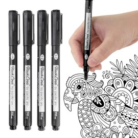 Pacific Arc Blackliner Black Fineliner Pens, Set of 4 Differently Sized Fine Drawing Pens for Artists, Sketching Pens, Journaling Pens, Hand Lettering Pens, and Calligraphy Pens