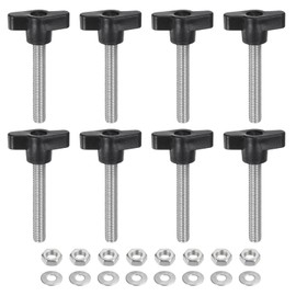 HARFINGTON 8pcs Tee Wing Knobs M8 x 50mm Metric 304 Stainless Steel Threaded Stud 36mm Z/T Head Plastic Handles Thumb Screws Hand Clamping Knob Grip Thumbscrew with Nuts Washers, Black