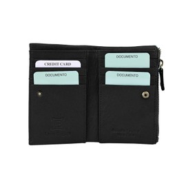 Laura Biagiotti Ladies Genuine Leather Perforated Geometric Pattern Small Compact Wallet with Box, black, Modern