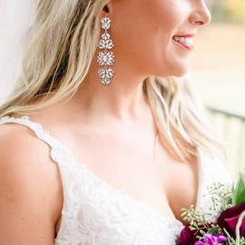 EVER FAITH Bridal Statement Dangle Earrings for Women, Costume Wedding Party Jewelry Marquise Crystal Cluster Boho Chandelier Long Earring Clear Silver-Tone