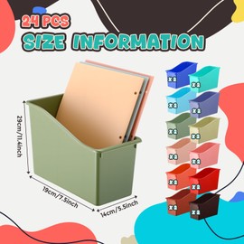 Teling 24 Pcs Plastic Book Bins Bulk for Classroom Interlocking Magazine Holder Organizer Folder Binder Storage Container Box with 60 Name Labels for Library Back to School Student Home Office Supply