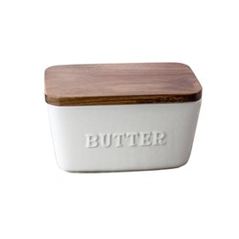 Better Homes Butter Dish, White Porcelain with Wooden Lid