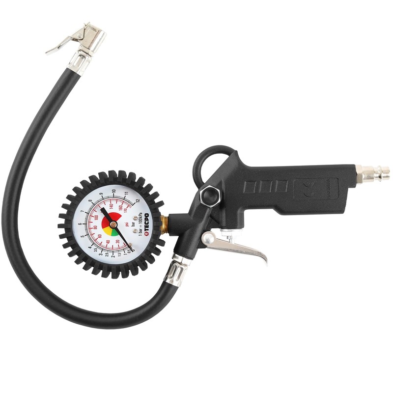 TECPO Compressed Air Tyre Inflation Gun, 0-12 Bar / 0-170