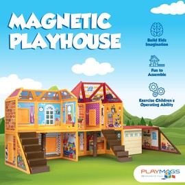 Playmags Magnetic Tiles Building Set, Dollhouse Pretend Play Toy, Creativity and Educational Magnet Blocks Stem Toys, Imaginative Birthday Gift for Kids Ages 3+