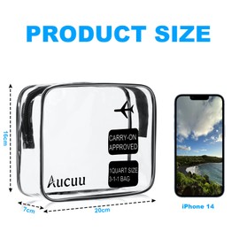 Aucuu Clear Toiletries Bag, 2 Pack PVC Waterproof Toiletries Carry Pouch, TSA Approved Travel Toiletry Bag w/ Zipper, Portable Cosmetic Makeup Bags for Men, Women & Kids, Business Trip, 28x21x2cm