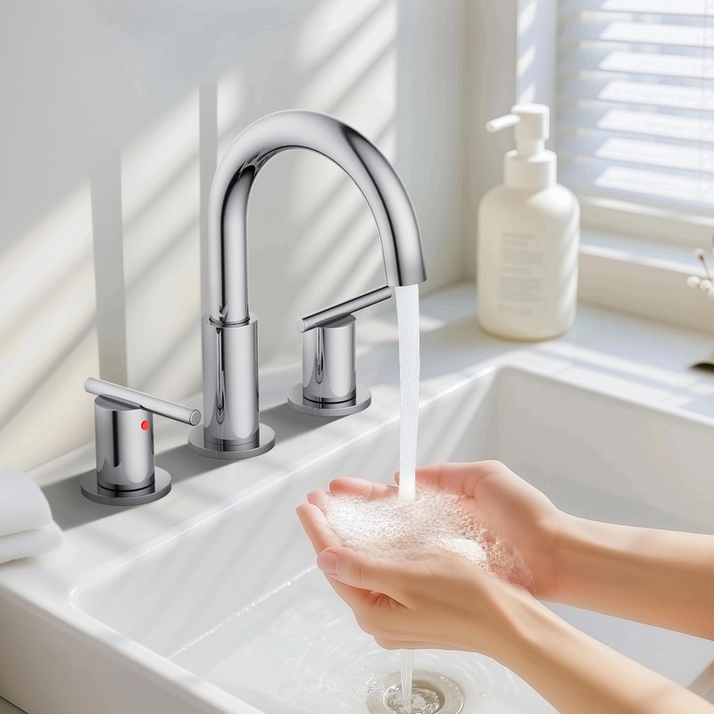 Hurran 8 Inch Chrome Widespread Bathroom Faucet, Double Handle Sink