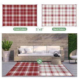 GENIMO Waterproof Outdoor Rug for Patio Clearance, 5'x8' Reversible Plastic Straw Rugs, Lightweight RV Camping Mat for Camper, Balcony, Deck, Backyard, Picnic, Red & White