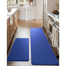 Homergy Anti Fatigue Kitchen Mats for Floor 2 PCS, Memory Foam Cushioned Rugs, Comfort Standing Desk Mats for Office, Home, Laundry Room, Waterproof & Ergonomic, 17.3×30.3 & 17.3×59, Royal Blue