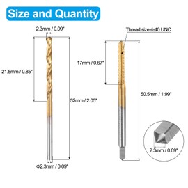 uxcell Tap and Drill Bit Set, 1pcs 4-40 UNC Straight Flute Thread Screw Taps & 1pcs 2.3mm Twist Drill Bits, Titanium Coated HSS-6542 Tapping Threading Tool Kit