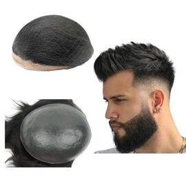Toupee For Men Hair Pieces 10x8" Men Toupee Human Hair Replacement System for Men Hair Prosthesis Men Hair Patch Units Implant for Men PU Hair Pieces (#1B Off Black)