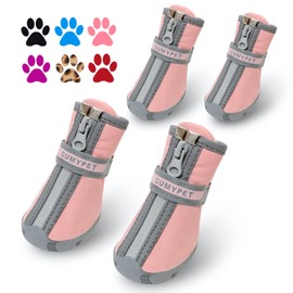 QUMY Dog Shoes for Small Dogs Boots for Hot Pavement Winter Snow Booties for Puppy with Reflective Strip Anti-Slip Rubber Sole 4PC (Size 5: 2.25"x1.78"(L*W), Pink)
