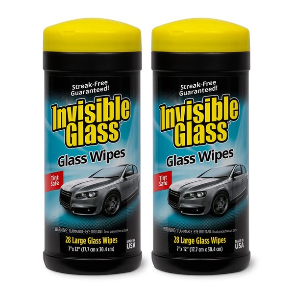 Invisible Glass 90166-2PK Lint-Free and Ammonia-Free Large Glass Cleaning Wipes are Tint Safe Enjoy Streak Free Windows, Mirrors, and Glass for Home and Auto, Pack of 2, white