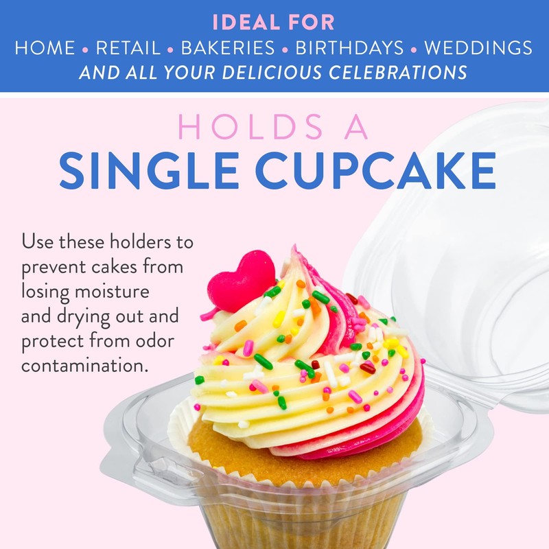 Individual Cupcake Containers (200 Pack) | Clear Plastic Disposable Cupcake