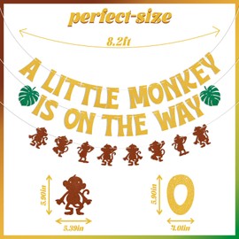A Little Monkey is on the Way Banner - Jungle Safari Baby Shower Party Decor, Cute Monkey Theme Baby Shower Birthday Party Decorations Gold Glitter