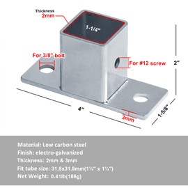 8 Pcs 1-1/4" Square Tube Fittings - 1 Way with Plate, Square Post Flange Base for Deck Rail