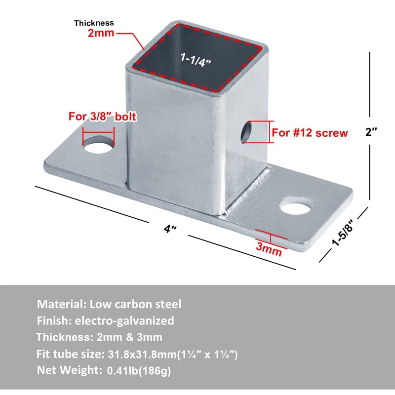 8 Pcs 1-1/4" Square Tube Fittings - 1 Way with
