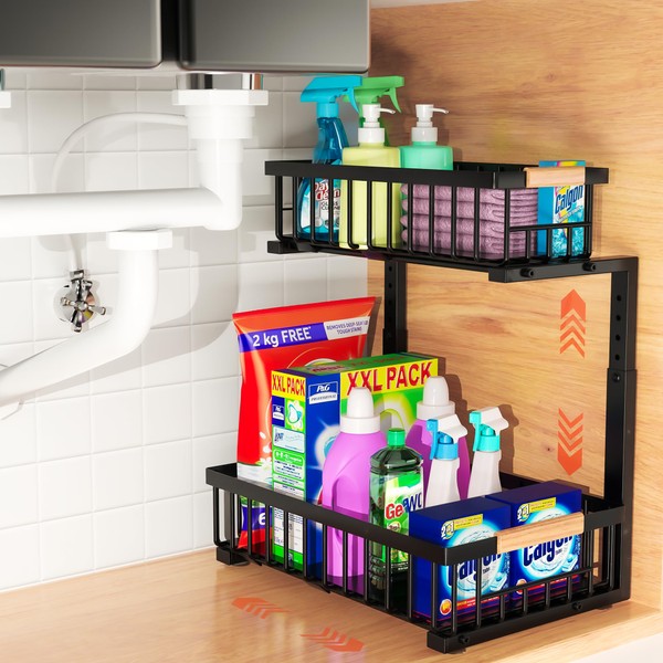 HOMVIA 2-Tier Under Sink Organizer – Slide-Out Reversible Pull-Out Storage