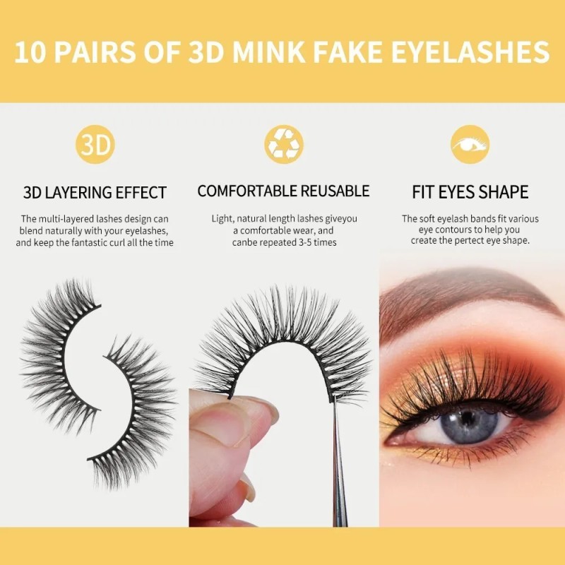10 Pares Pestañas Postizas 3d Mink Pestañas Postizas