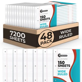 Rosmonde Loose Leaf Paper Bulk, 7200 Sheets, Wide Ruled Sheets, Bulk Notebook Paper, 8" x 10.5", Loose Leaf Papers, 3 Hole Punched for Standard Binders, 48 Pack, 150 Sheets/Pack, Filler-Paper, White