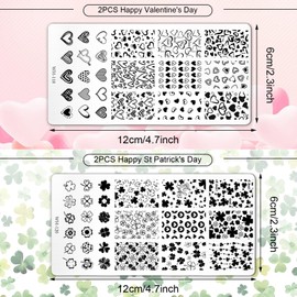 FYSUIMU 4Pcs Valentine's Day St. Patrick's Day Nail Art Stamping Plate Kit Love Heart Shamrock Design Nail Art Plate For DIY Print Manicure Salon