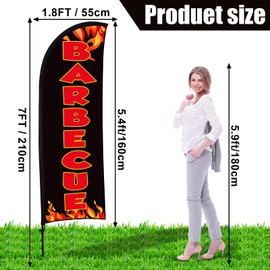 Buryeah 2 Sets Barbecue BBQ Feather Flag Kit 7 x 5.4 ft Barbecue Flag Banner with Pole Ground Stake and Portable Bag for Restaurant BBQ Sign Business Advertising Outside Ground