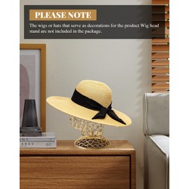TINGSING Wig Head Stand Metal Hollow Mannequin Head Hat Display Stand Wig Holder, Dome + Detachable Stand, Wig Display Model Head Wig Stand for Hats, Wigs, Caps, Headdress, Glasses, Chrome Gold