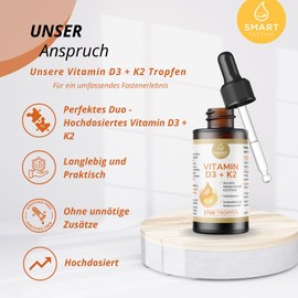 Vitamin D3 & K2 Drops - High Dose with 1,000 IU D3 and 20 µg K2 - Premium Raw Material K2VITAL® MK7 All-Trans - No Gluten, Lactose and Genetic Engineering - Made & Laboratory Tested in Germany