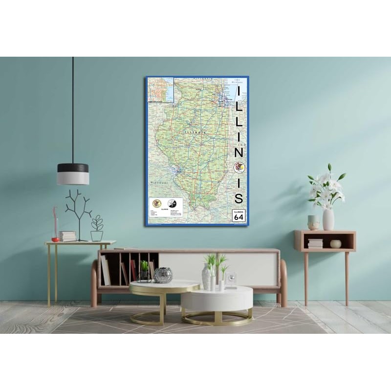 Illinois Physical State Map - 15.1 x 23.3 Inches -