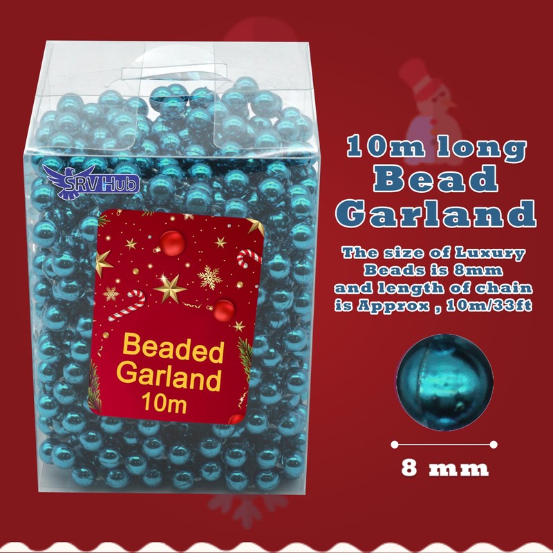 HOVUK® 10M Shiny Bead Garland, Shatterproof Blue Bead Chain, Plastic