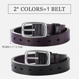 Reversible Women Leather Belt 1.1 inch Genuine Real Leather Belt Ladies with Vintage Pin Buckle for Jeans Pants Gift Packing