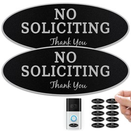 No Soliciting Sign for House 2 PCS Acrylic Set with 10 Small No Soliciting Stickers Weatherproof,Easy to Install Funny No Solicitation Signs for Home Front Door Window and Yard Black/White