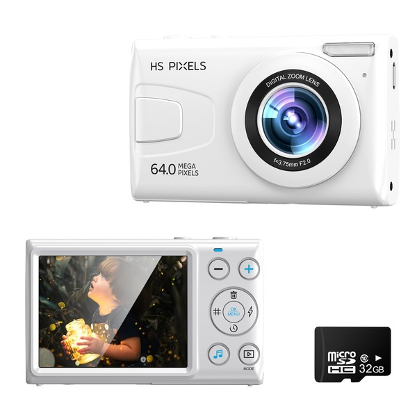Fine Life Pro Digital Camera Photo Camera FHD 1080P, 64MP, 16X Digital Zoom, Anti-Shake, 2.8 Inch LCD Compact Camera with 32GB SD Card for Children, Beginners, Boys and Girls