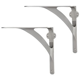[Set of 2] Shelf Brackets for 8", 10", 12" Shelves - Brushed Nickel Finish - 9.88" x 7.38" - Heavy Duty Brass Shelf Bracket - L Brackets for Wall Shelves - Easy to Install - Hardware Included