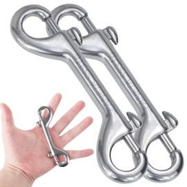 Faneta 316 Stainless Steel Double Ended Bolt Snap Hook, Marine Grade Double End Diving Clips, Heavy Duty Trigger Chain Clip Key Holder for Pet Feed Bucket Hammock Horse Tack (2-Pack) (90mm Silver)