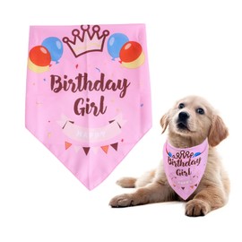 Dog Bandana for Birthday, Bithday Pet Bandana, Pink Triangle Scarf for Small & Medium Dogs, Perfect for Birthday Girl Pets, Birthday Party Accessory