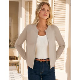 Womens Khaki Zip Up Cardigan Sweaters Lightweight Long Sleeve Fall Cardigans Light Jackets for Women Fall Outfits S