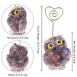 Sportmusies Resin Crystal Owl Table Card Holder, Gold Heart-Shaped Clip Picture Number Memo Stand for Wedding Birthday Party, Assorted Stones