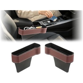 Organizador Y Relleno Para El Espacio Entre Los Asientos Del Coche, 2026 Premium PU Leather Auto Storage Box, Console Organizer with Cup Holders, Car Seat Side Pocket (Brown,Right)