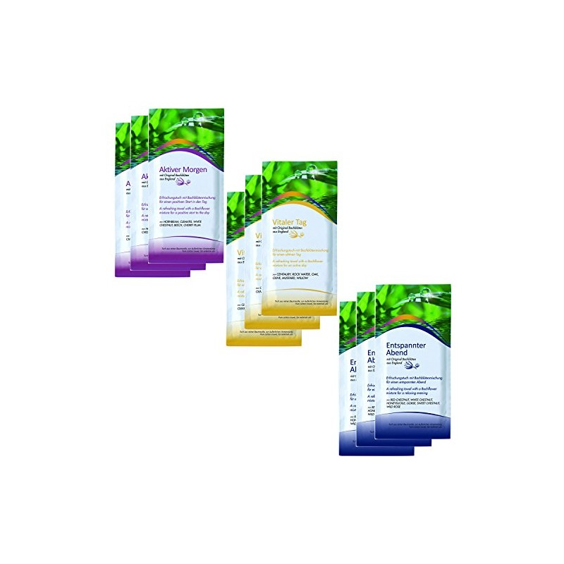 9 einzeln verpackte Erfrischungstücher Aromatücher mit Bachblüten aus reiner Baumwolle