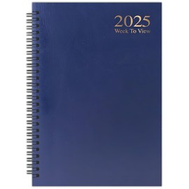 2025 Diary A5 Week to View Wiro Hardback Full Year Organiser Calendar Planner (Blue)