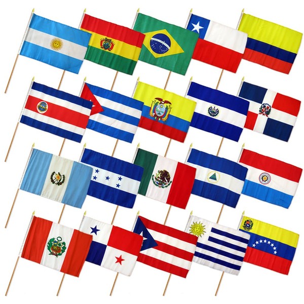 12x18 12"x18" Set of 20 Latin American Countries Stick Flag wood Staff