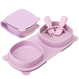 yahaa yahaa Toddler Plates Travel Essential on the go,Novelty Baby Plates with Suction - Forks & Spoons Self Feeding 6 months,Foldable,Silicone,BPA Free,Purple