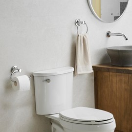 Hoimpro Polished Chrome Towel Ring Toilet Paper Holder Set, 2 PCS Wall Mounted Bathroom Hardware Fixture Toilet Roll Tissue Holder, Hand Towel Bar Towel Rack Bathroom Accessories Set