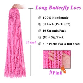 ZRQ 2Packs 30 Inch Butterfly Locs Crochet Hair Pink Long Distressed Faux Locs Pre-Looped Synthetic Soft Locs Crochet Braids Hair Extension for Women #Pink